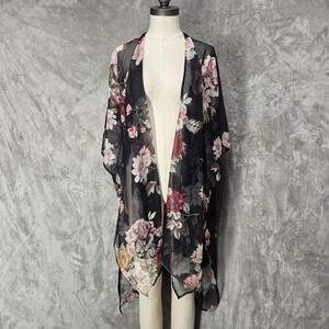 Cyn & Luca Floral Sheer Coverup Kimono Cardigan Layering Whimsigoth Oversized M